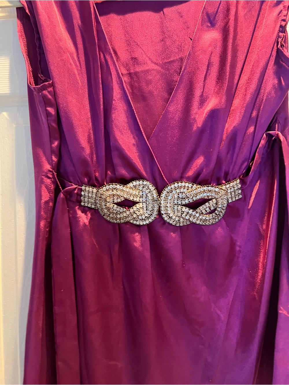 Vibrant Satin Magenta Wrap Top with Rhinestone Buckle - Picture 4 of 5